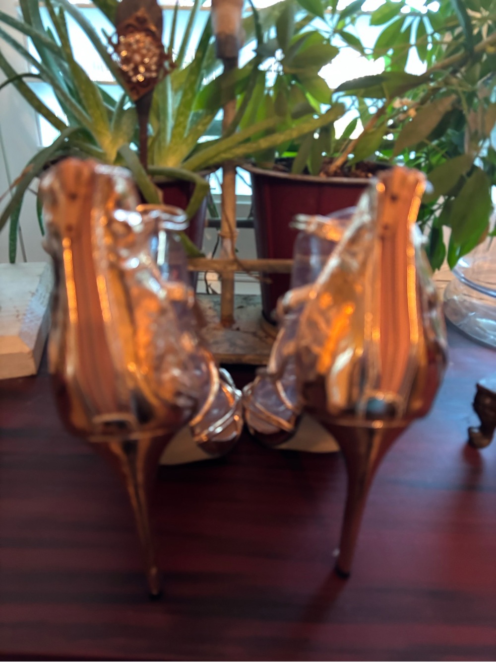 Gold Strappy High Heel Sandals - Women's Elegant Evening Shoes - Picture 4 of 9